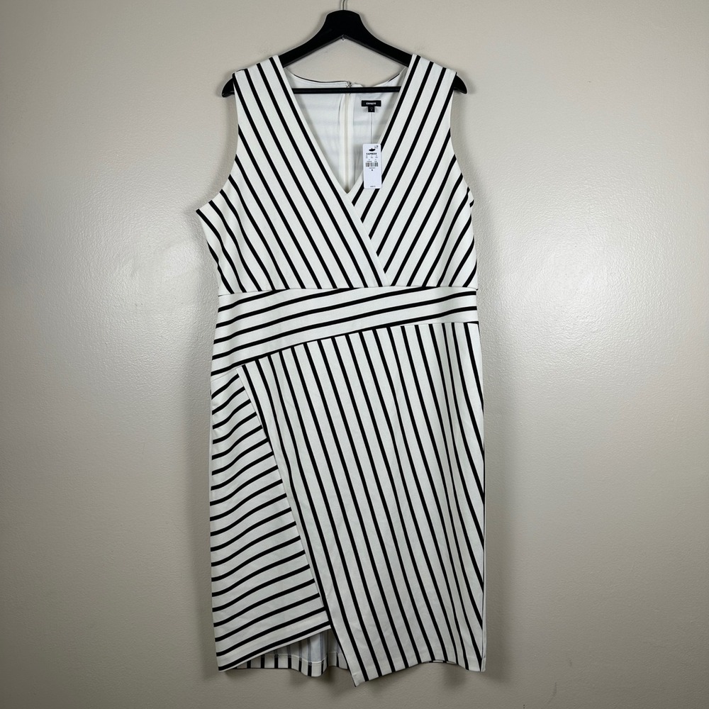 Express Women's XL Sheath Dress‎ White Black Striped Sleeveless Tulip Hem NEW